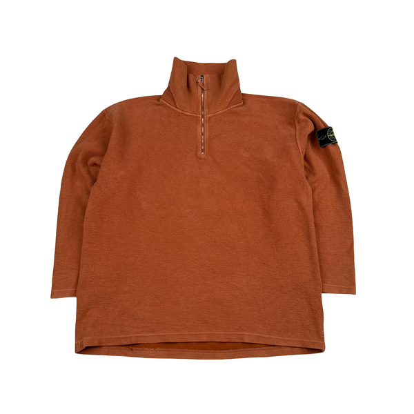 Stone Island Vintage 1994 Orange Quater Zip Green Edge Wool Blend Jumper - Large