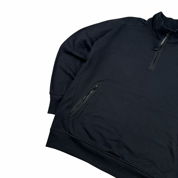 CP Company Cotton Lens View Quarter Zip Black Jumper - XXL