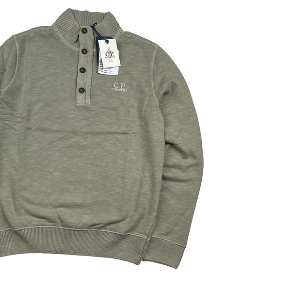 CP Company Pale Green Quarter Buttoned Jumper - Large