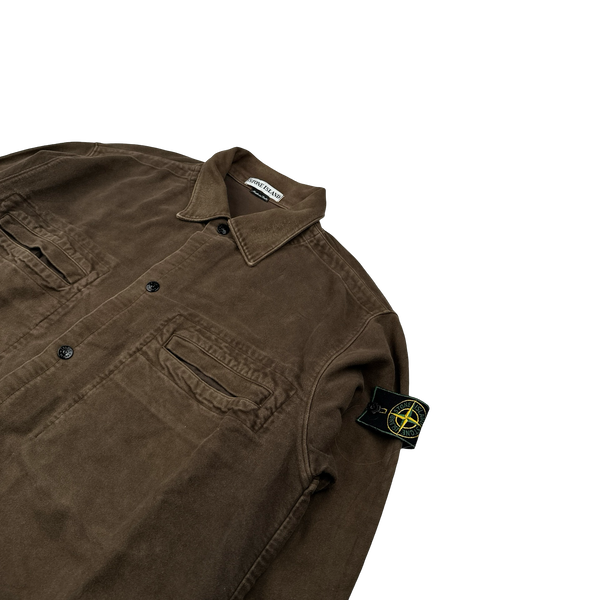 Stone Island Vintage 1997 Brown Mole Skin Cotton Overshirt - Large