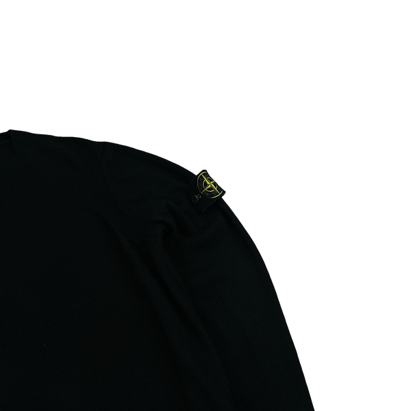 Stone Island 2021 Black Crewneck Lightweight Pure Wool Knit Jumper - Large