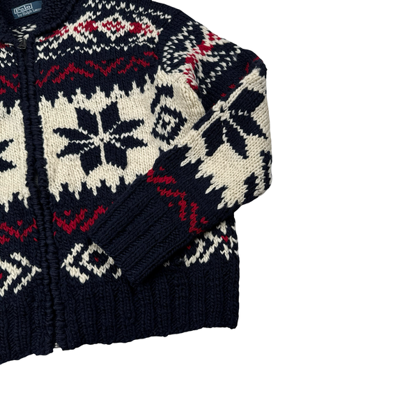 Ralph Lauren Wool Cable Knit Zipped Folk Style Flag Jumper - Medium