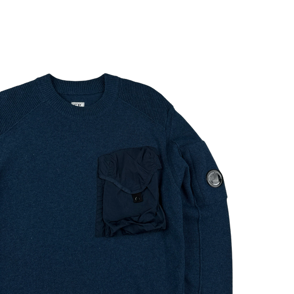 CP Company Navy Wool Chest Pocket Knit - Large
