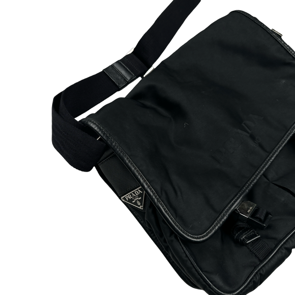 Prada Black Nylon Emblem Spellout Satchel Bag - XL