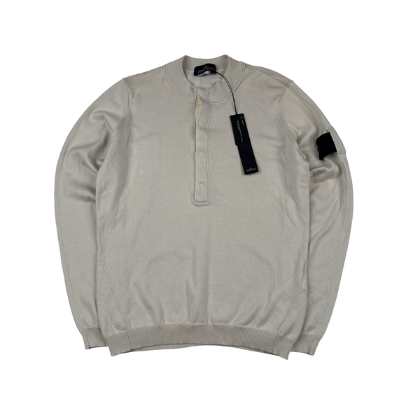 Stone Island 2022 Shadow Project Cream Cotton Woven Knit Detailed Jumper - Small