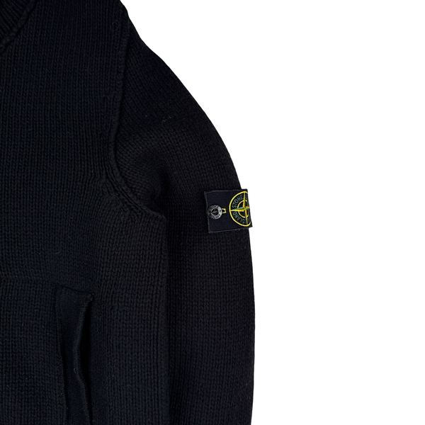 Stone Island 2008 Heavyweight Black Wool Knitted Dutch Rope Lined Jacket - XXL