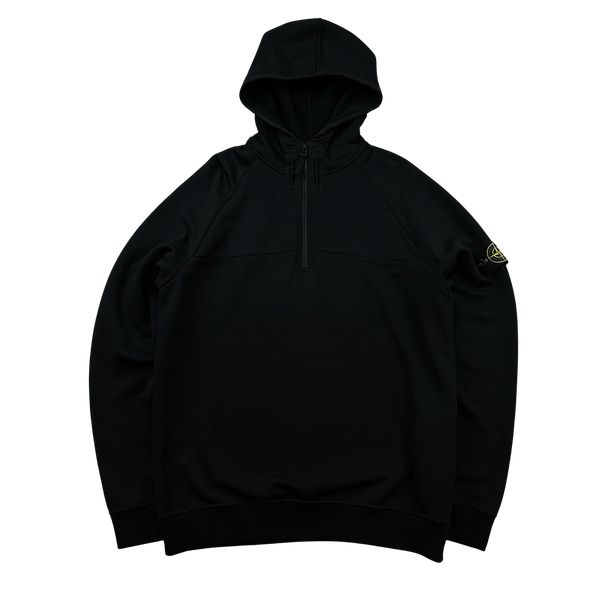 Stone Island Quarter Zipped Black Stretch Hoodie Jumper - XL