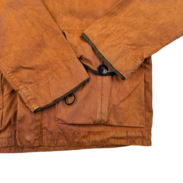 Stone Island 2001 Orange Lino Flax Multi Pocket Hooded Buttoned Jacket - Large