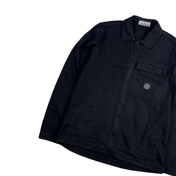 Stone Island 2025 Black Cotton Canvas Patch Overshirt - Large