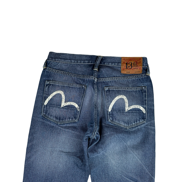 Evisu White Back Pocket Logo Mid Wash Jeans - 30"