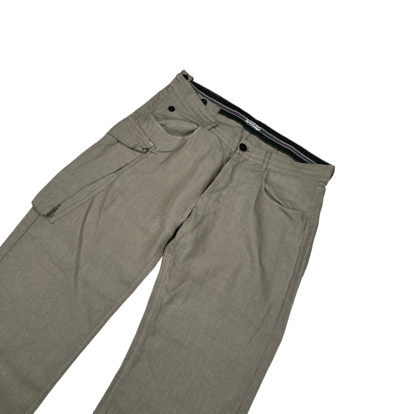 Stone Island 2007 Tan Lino Flax Badge Cargo Trousers - 38”