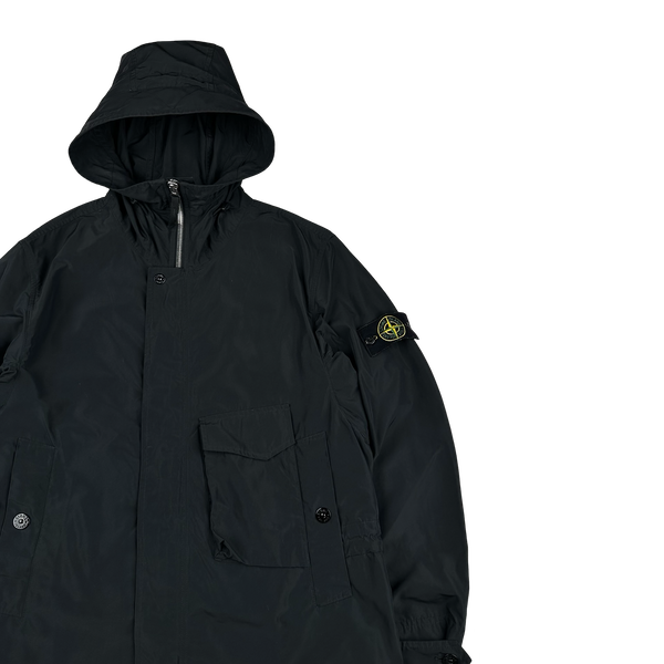 Stone Island 2021 Black Micro Reps Long Jacket - Small