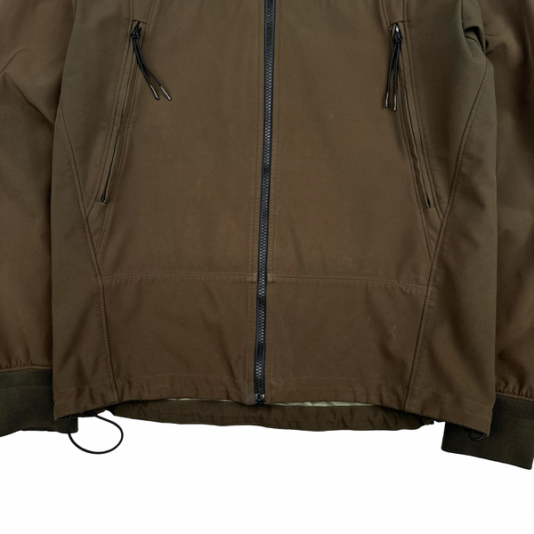 CP Company Brown Soft Shell Goggle Hooded Zipped Jacket - XL