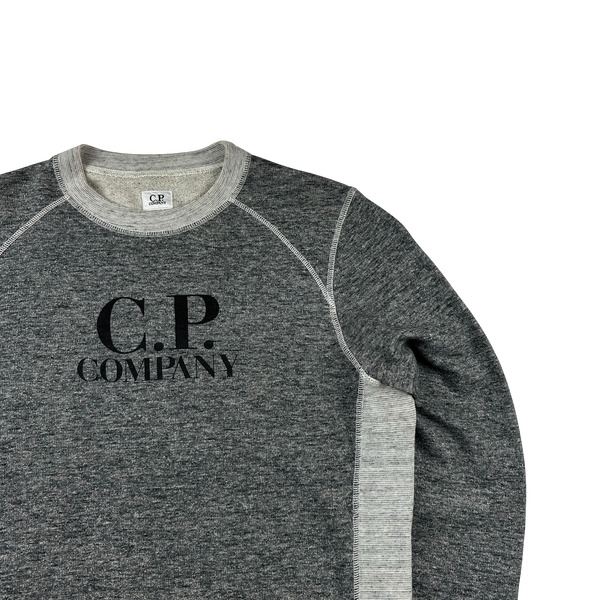 CP Company Grey Marl Pullover Spellout Crewneck - Large