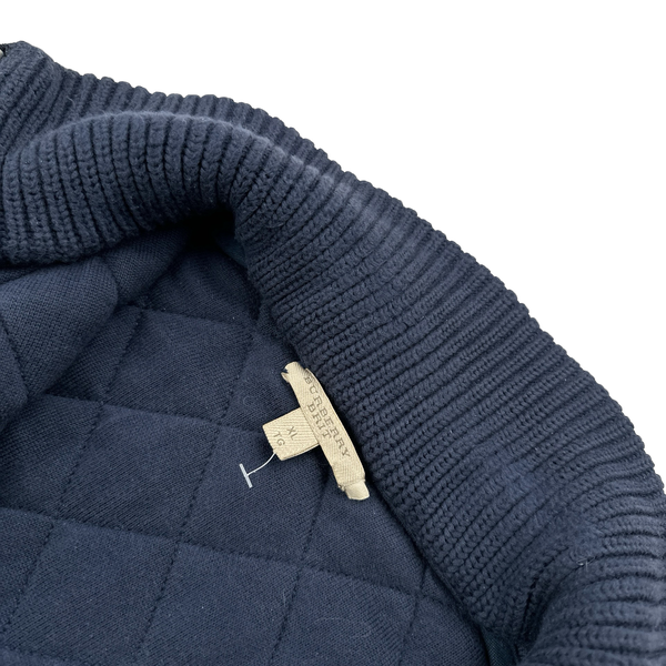 Burberry Navy Quilted Cotton Thick Padded Zipped Jumper - XL