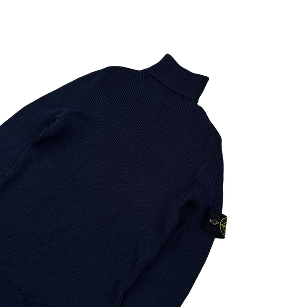 Stone Island 2020 Navy Ribbed Wool Roll Neck - Large