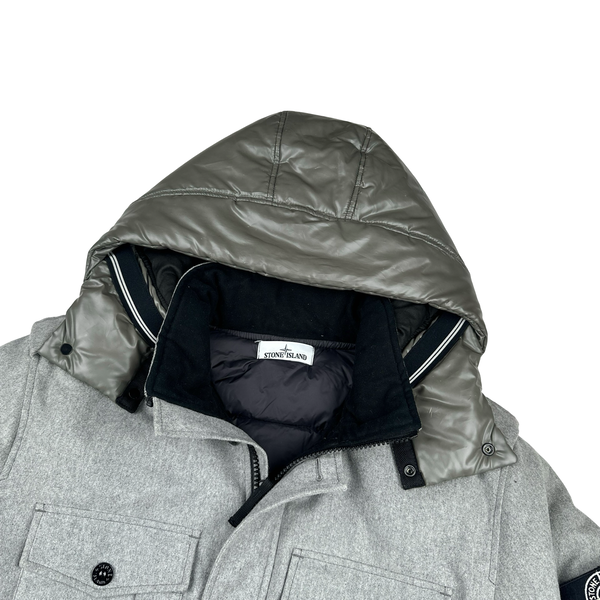 Stone Island 2014 Grey Ice Wool Blend Down Field Jacket - XXL