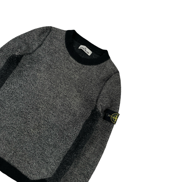 Stone Island 2017 Grey Block Pattern Wool Crewneck Jumper - Small