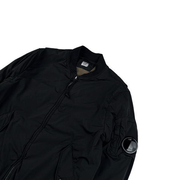 CP Company Black Nycra Fleece Lined Bomber Jacket - Large