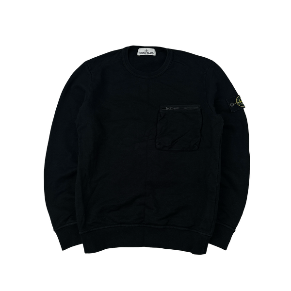 Stone Island 2017 Black Cotton Crewneck Sweatshirt - Small