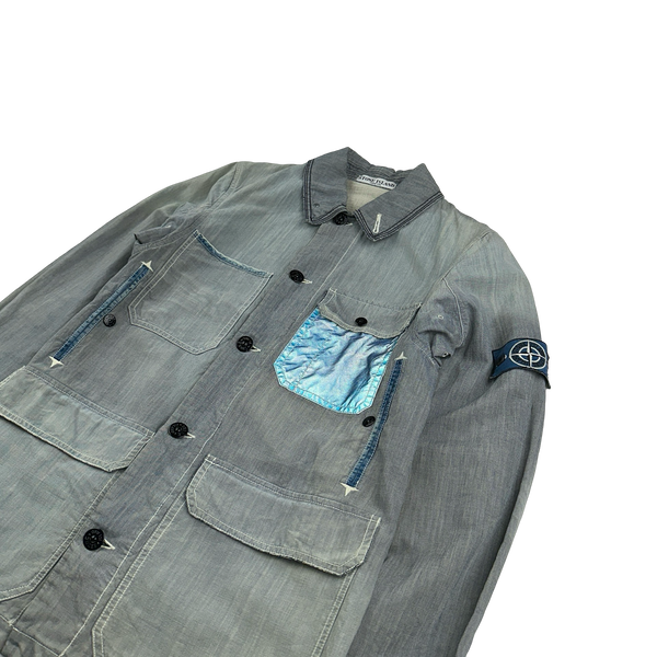 Stone Island 2006 RARE Denim Sanded Micro Twill Reflective Pocket Denim Jacket - Small