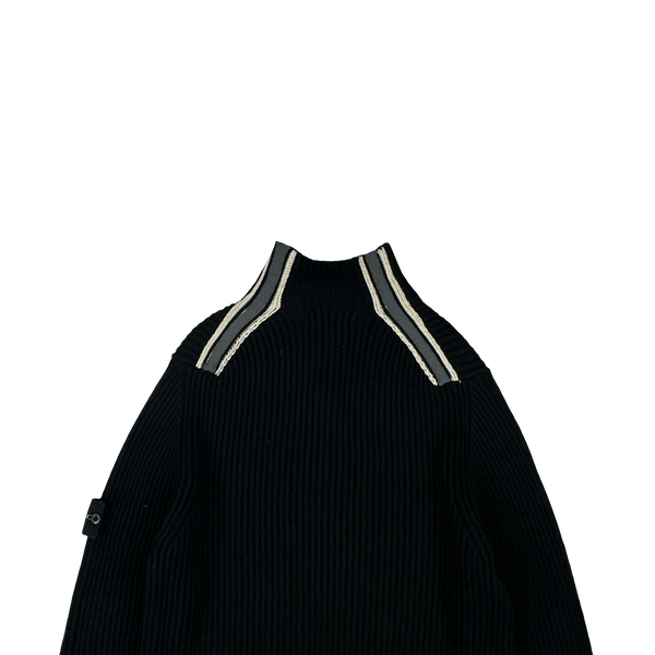 Stone Island 2005 Striped Heavyweight Wool Pullover Quarter Zip Knit - XL