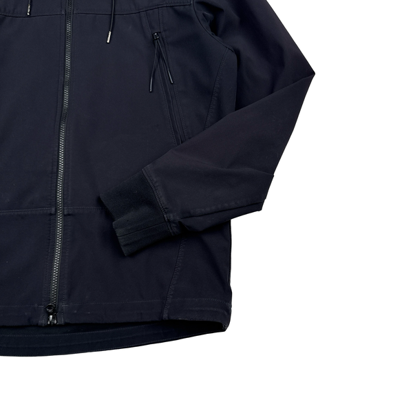 CP Company Navy Soft Shell Goggle Hooded Zipped Jacket - Small