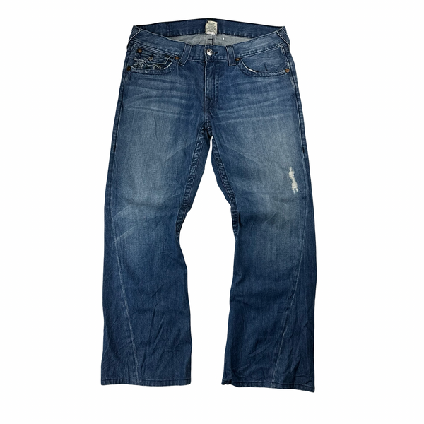 True Religion Blue Washed Flared Jeans - Large