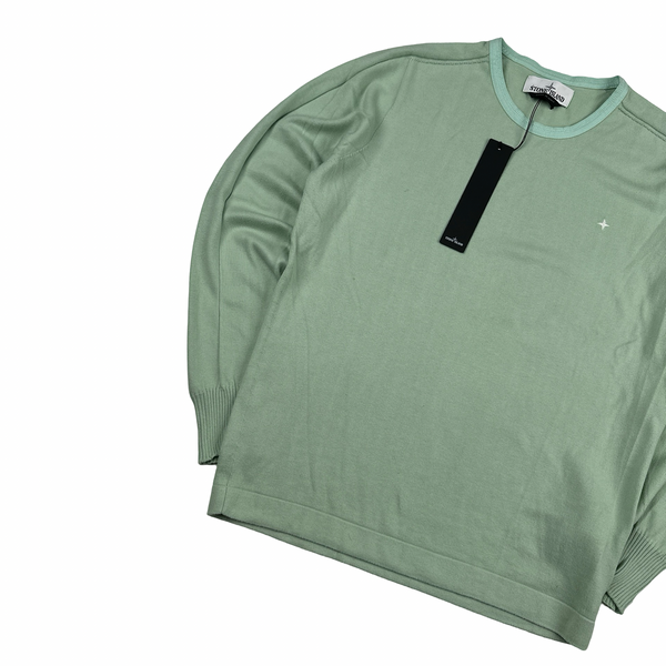Stone Island 2018 Green Stellina Knit Cotton Crewneck Jumper - Small