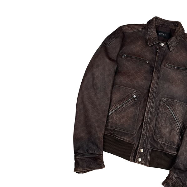 Gucci Monogram Leather Multi Pocket Zipped Jacket - Small