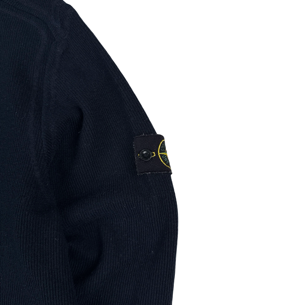 Stone Island 1999 Navy Ribbed Wool Vintage Pullover Mock Neck Jumper - Large
