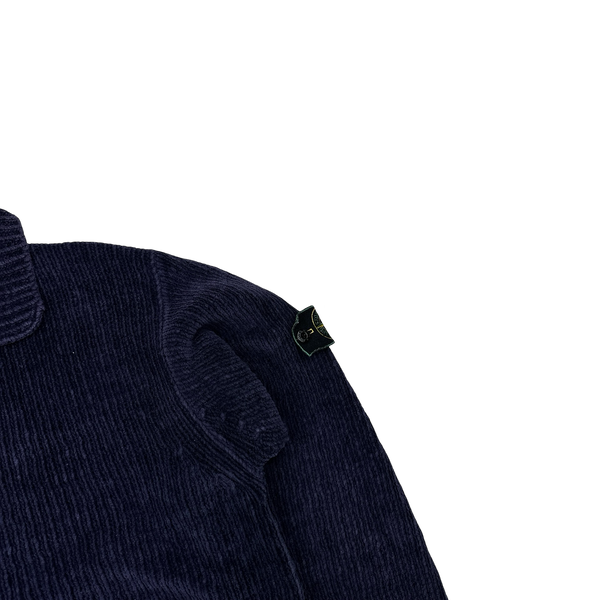 Stone Island 1998 Navy Vintage Cotton Chenille Knit Collared Jumper - XL