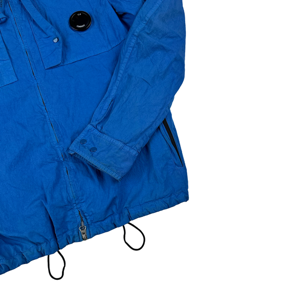 CP Company Blue Zipped Cotton Chest Lens View Overshirt - Medium