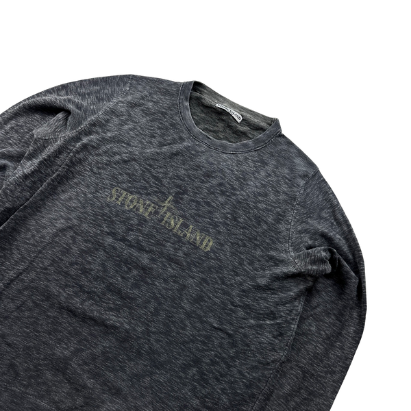 Stone Island 2008 Blue Cotton Marl Spellout Crewneck - Large