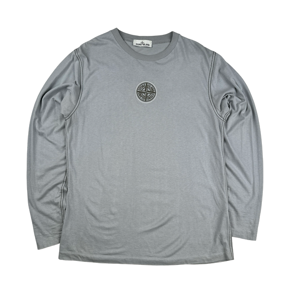 Stone Island 2021 Grey Spellout Longsleeve Compass T Shirt -Large
