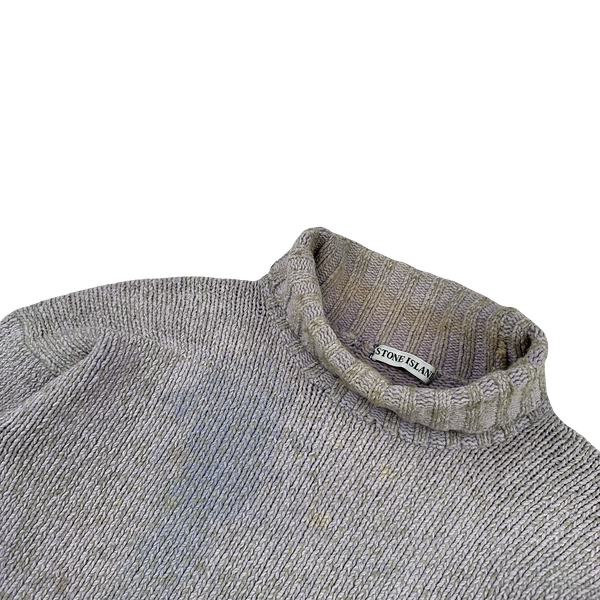 Stone Island 1997 Grey Knitted Cotton Vintage Roll Neck Jumper - Large