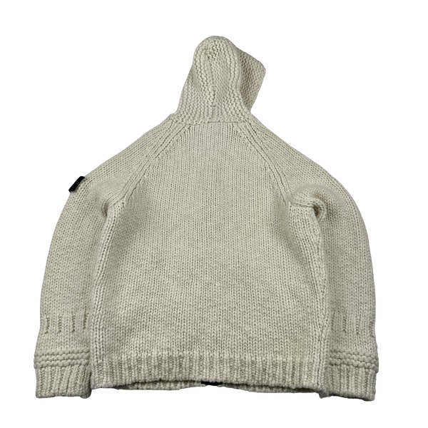 Stone Island 2022 Cream Heavyweight Lana Wool Knitted Zipped Hoodie - Large