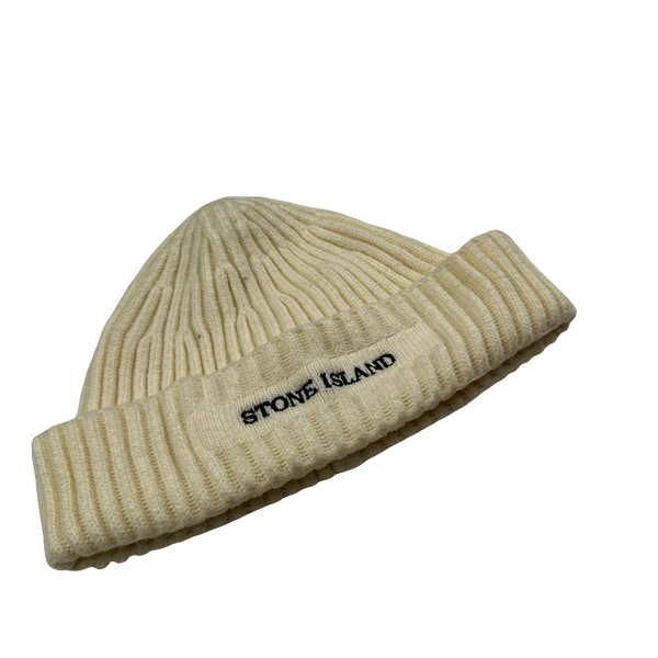 Stone Island 2005 Cream Wool Spellout Beanie