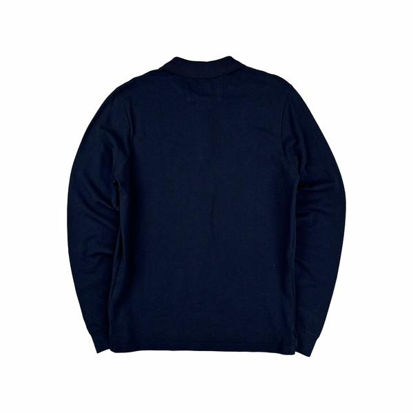 CP Company Navy Longsleeve Cotton Spellout Polo Shirt - Medium