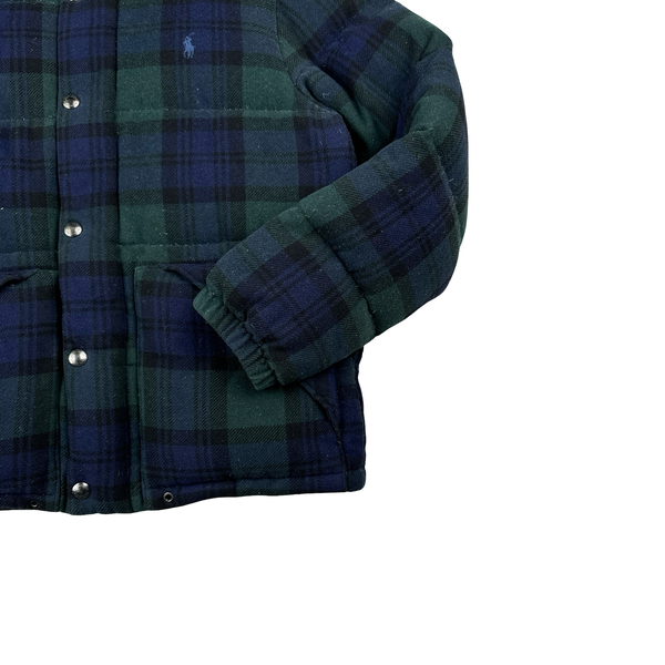 Ralph Lauren Green Nova Check Down Filled Hooded Puffer Jacket - Small
