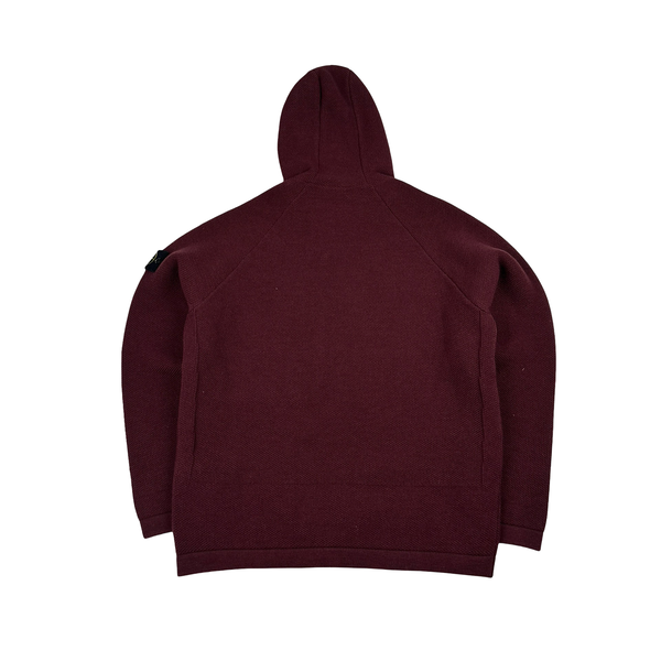Stone Island 2025 Burgundy Stretch RWS Wool Knit Zipped Jumper - Large