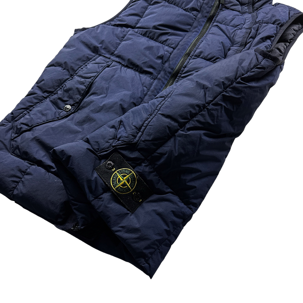 Stone Island 2018 Navy Garment Dyed Crinkle Reps Down Filled Gilet Jacket - Large