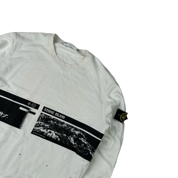Stone Island 2020 White Crewneck Graphic Sweatshirt - Large