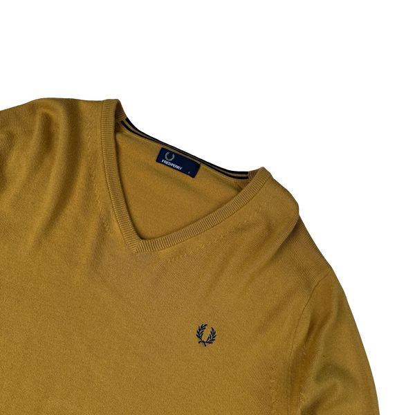 Fred Perry Mustard V Neck Knit - Large