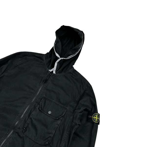 Stone Island 2021 Black Brushed Cotton Hooded Jacket - Medium