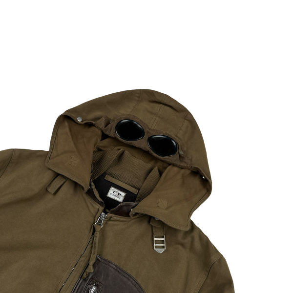 CP Company 2005 Brown Leather Detailed Goggle Jacket - Medium