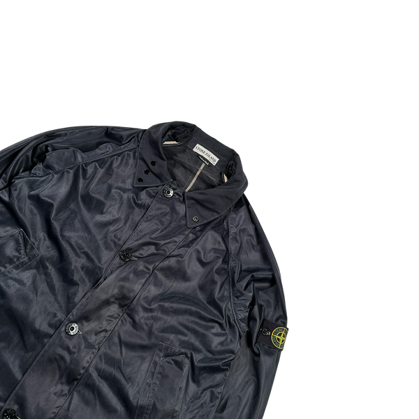 Stone Island 2003 Navy Paul Harvey Era Lightweight Mesh Collared Long Jacket - Medium