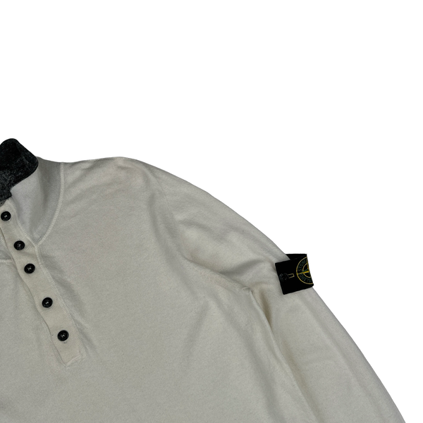 Stone Island 2008 White Cotton Buttoned High Neck Pullover - XXL