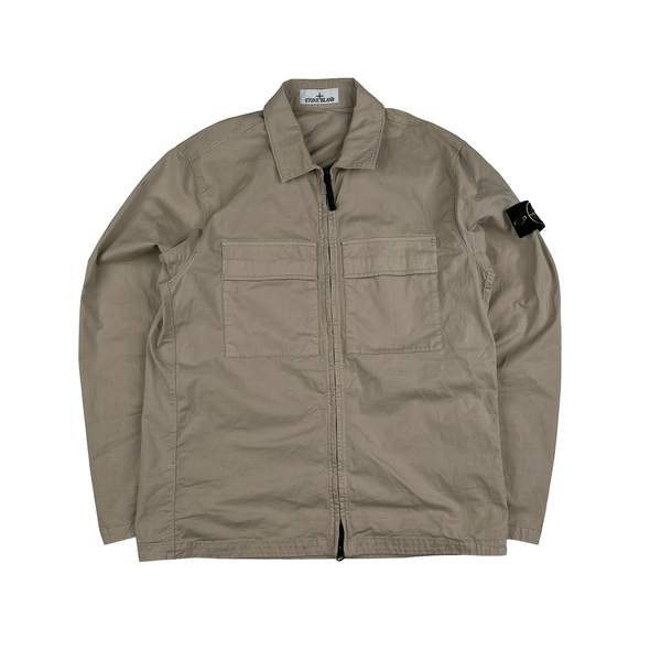 Stone Island 2023 Beige Supima Cotton Twill Zipped Overshirt - Medium