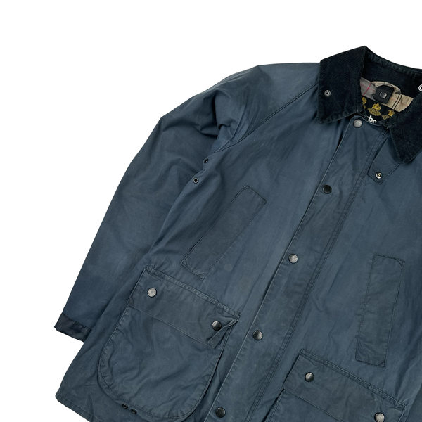 Barbour Tartan Lined Multi Pocket Corduroy Collar Waxed Jacket - Small